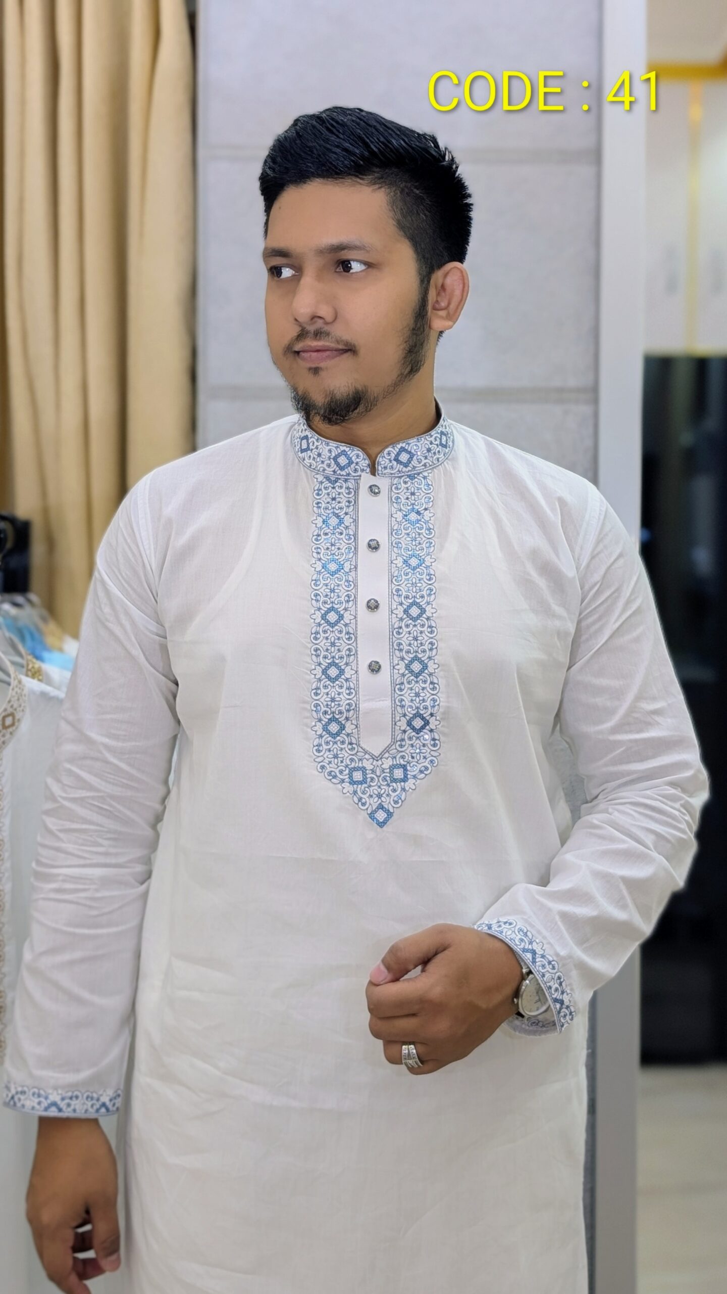 Premium Dhuti Coton (Blue) Panjabi Code-41