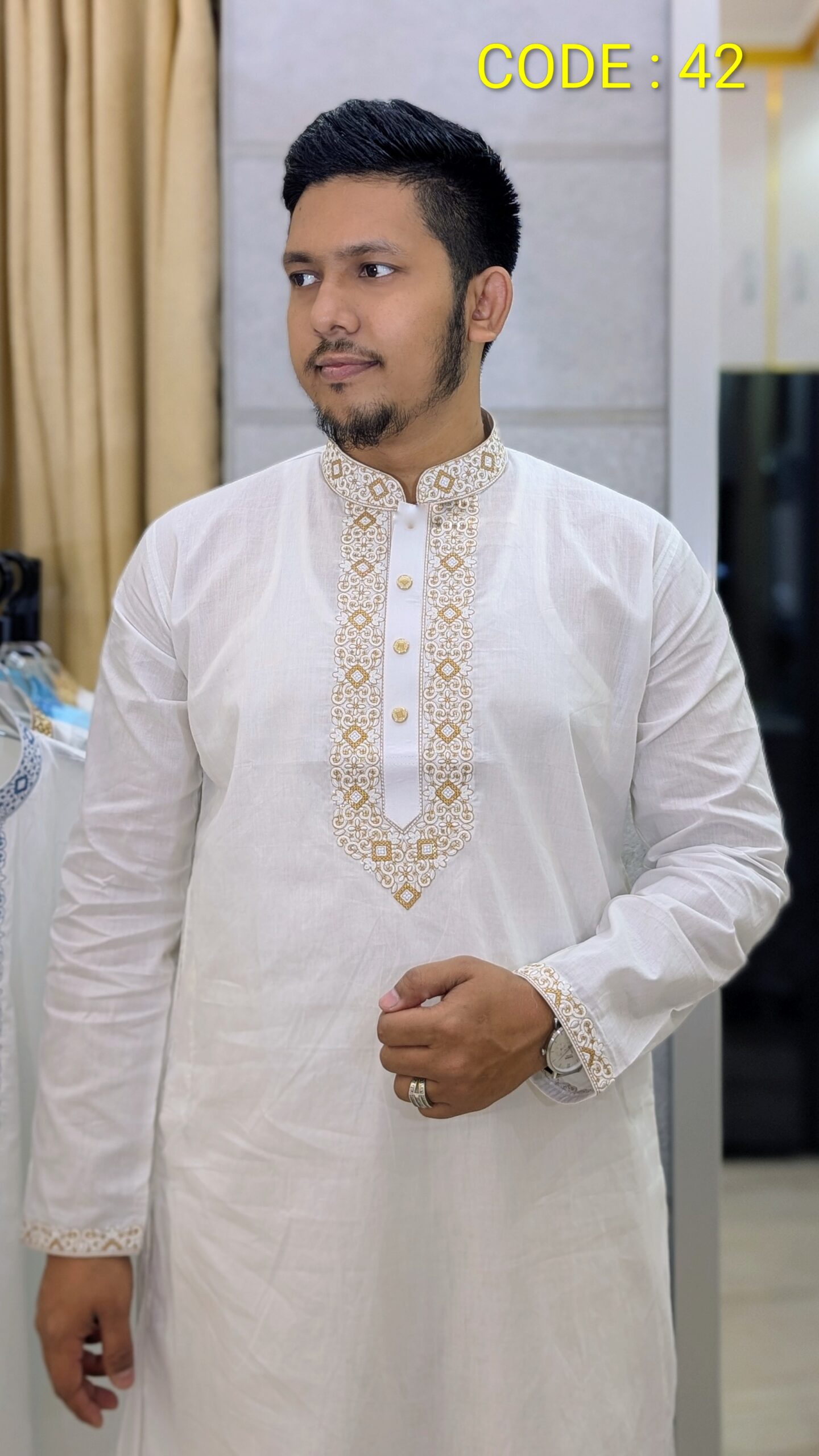Premium Dhuti Coton (Golden) Panjabi Code-42